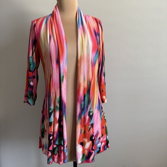 Peck & Peck Long Open Cardigan Travel Colorful Stretch Flowy Peck&Peck Small - Picture 1 of 9